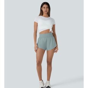 Halara Womens High Waisted 2-in-1 Athletic Shorts with Pockets Light Blue Gray